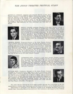 Historic photocopy of biographies and headshots of Asolo Rep festival staff