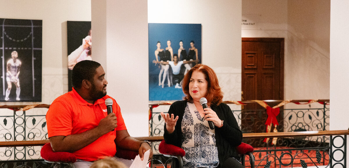 Two people host an Asolo Rep Talkback.