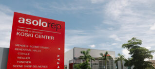A sign in front of Asolo Rep's Robert & Beverly Koski Center building.