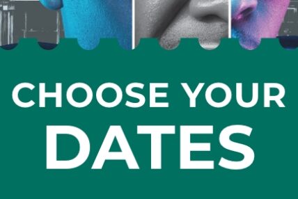 Outline of a ticket stub with "Choose Your Dates" in text.