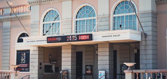 The entrance of the Asolo Rep Theatre building.