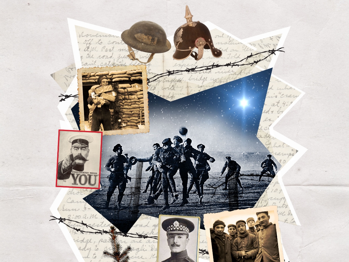 Show artwork for Asolo Rep's production of All is Calm, featuring war scenes and soldiers.