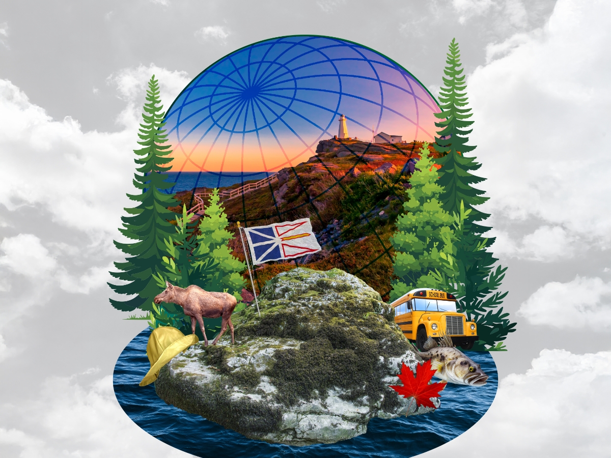 Show artwork for Asolo Rep's production of Come From Away, featuring a wilderness backdrop and Newfoundland iconography.