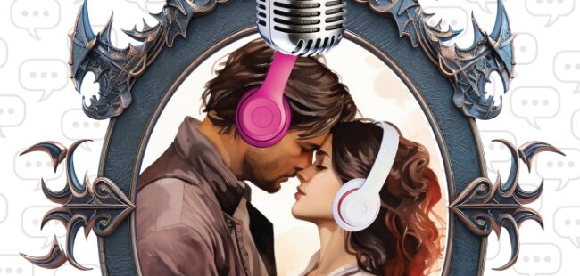 Show artwork for the Asolo's production of Lady Disdain featuring a man and woman touching foreheads together.