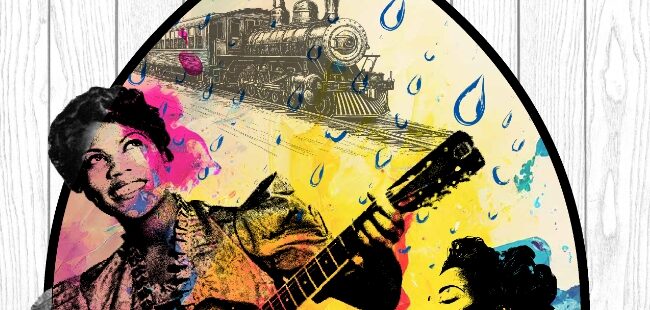 Show artwork for the Asolo Rep's production of Marie and Rosetta featuring the women singing and playing guitar.