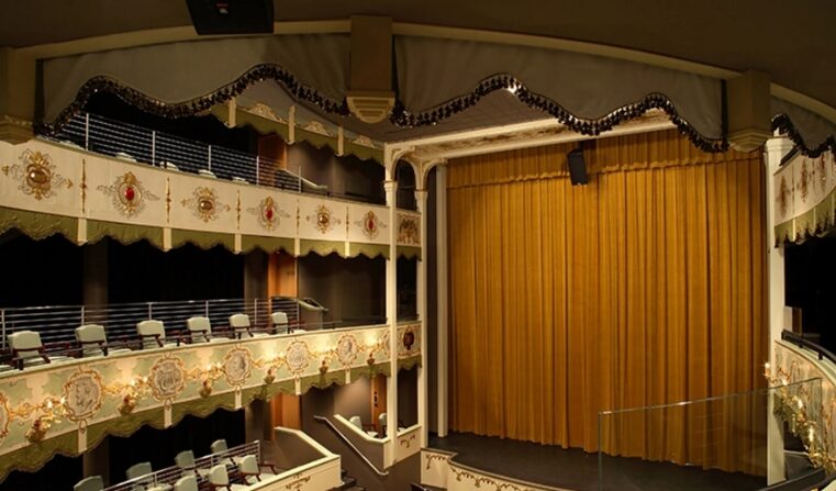 Historic Asolo Theatre with empty seats and a stage.