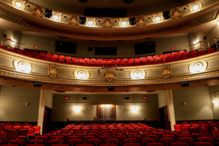 Empty seats and balconies in the Historic Asolo Theatre.