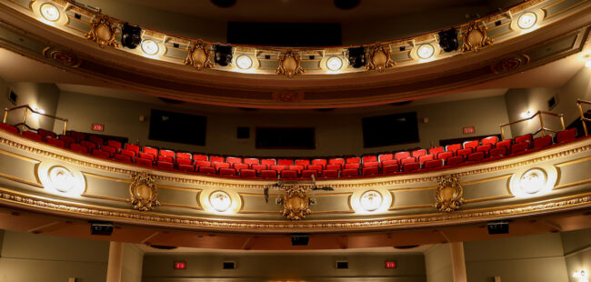 Empty seats and balconies in the Historic Asolo Theatre.