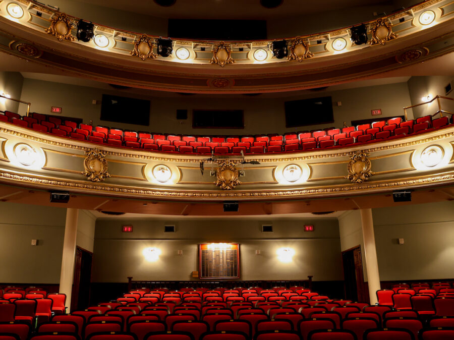 Empty seats and balconies in the Historic Asolo Theatre.