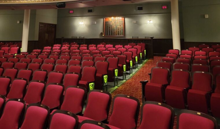 Empty theatre seats.