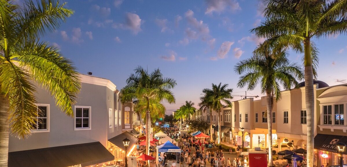 Crowds on Main Street in Downtown Sarasota, Florida.