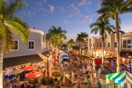 Crowds on Main Street in Downtown Sarasota, Florida.
