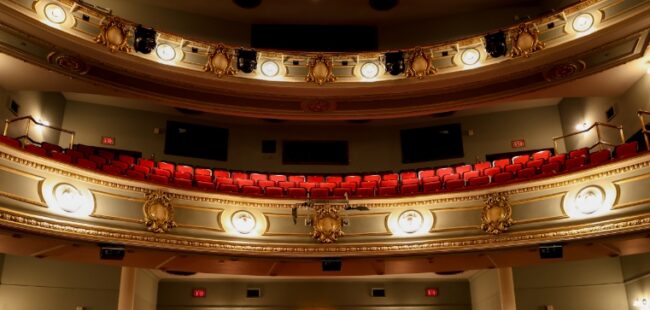 Asolo theatre seating as seen from the stage point of view showing floor and lower balcony seats