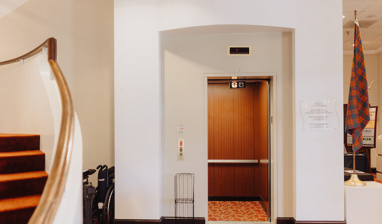 view of the open elevator from the lobby