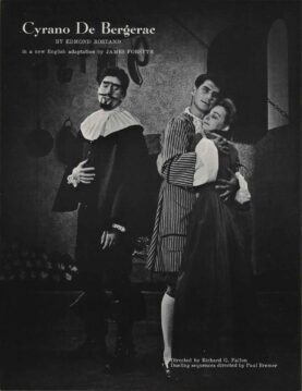 Black and white photo of the play Cyrano De Bergerac by Edmond Rostand.